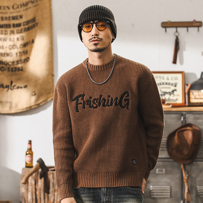 美式重磅復古毛衣男冬季潮牌寬鬆大碼加厚粗線針織衫男外套秋冬款
