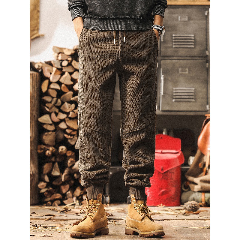 美式復古重磅雪尼爾褲子男秋冬款加厚寬鬆潮牌束腳痞帥潮流休閒褲