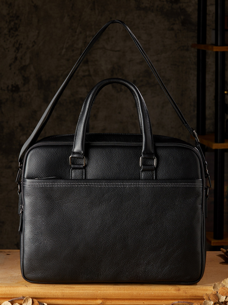 手工真皮男包休閒簡約大容量手提包商務公文包輕奢時尚牛皮男士包