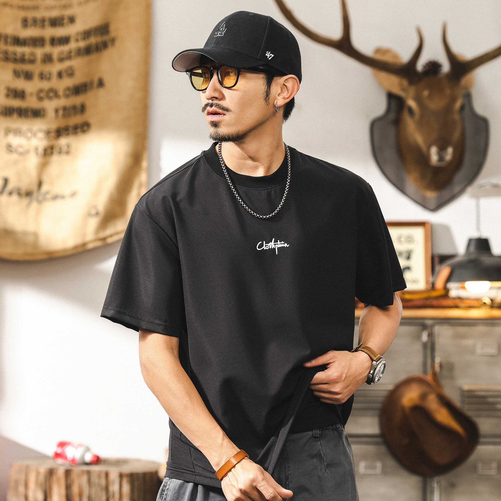 兼顧運動透氣速乾短袖男款夏季潮牌美式復古薄款T恤寬鬆男士上衣