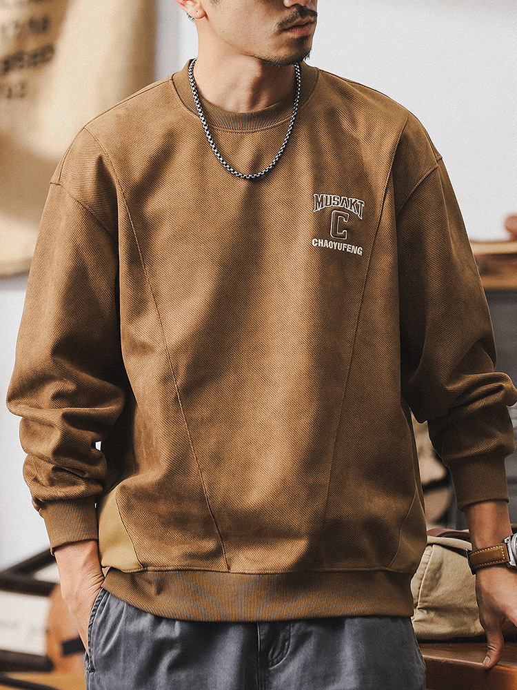 美式重磅麂皮絨衛衣男款秋季高級感潮牌衣服男士寬松休閑上衣外套