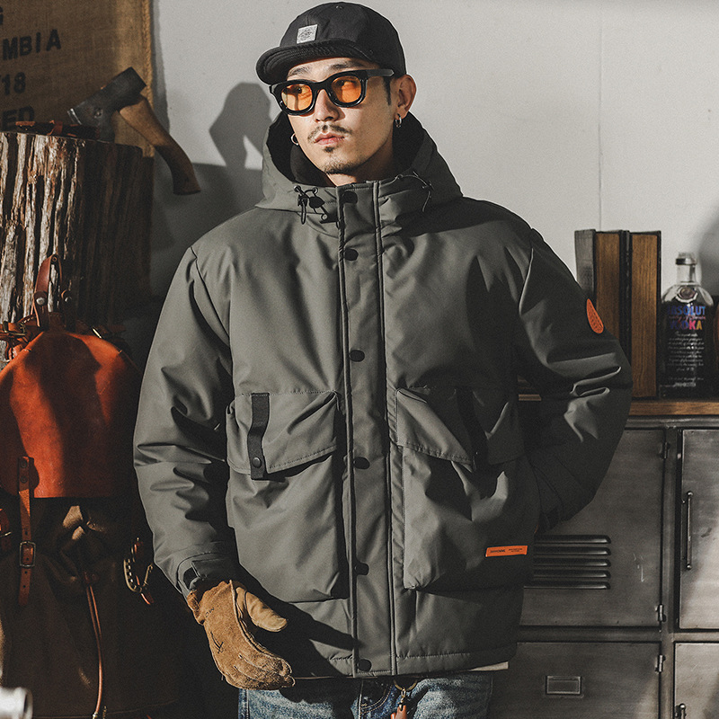 美式復古工裝連帽羽絨服男冬季潮牌90白鴨絨寬鬆大碼休閒保暖外套