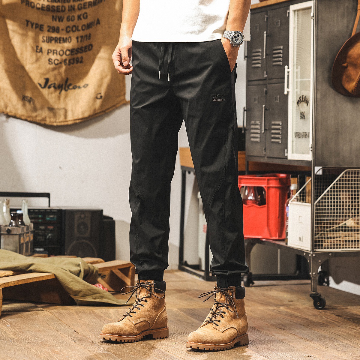 涼感冰絲褲子男夏季新款寬鬆大碼束腳戶外速幹褲男薄款男士休閒褲