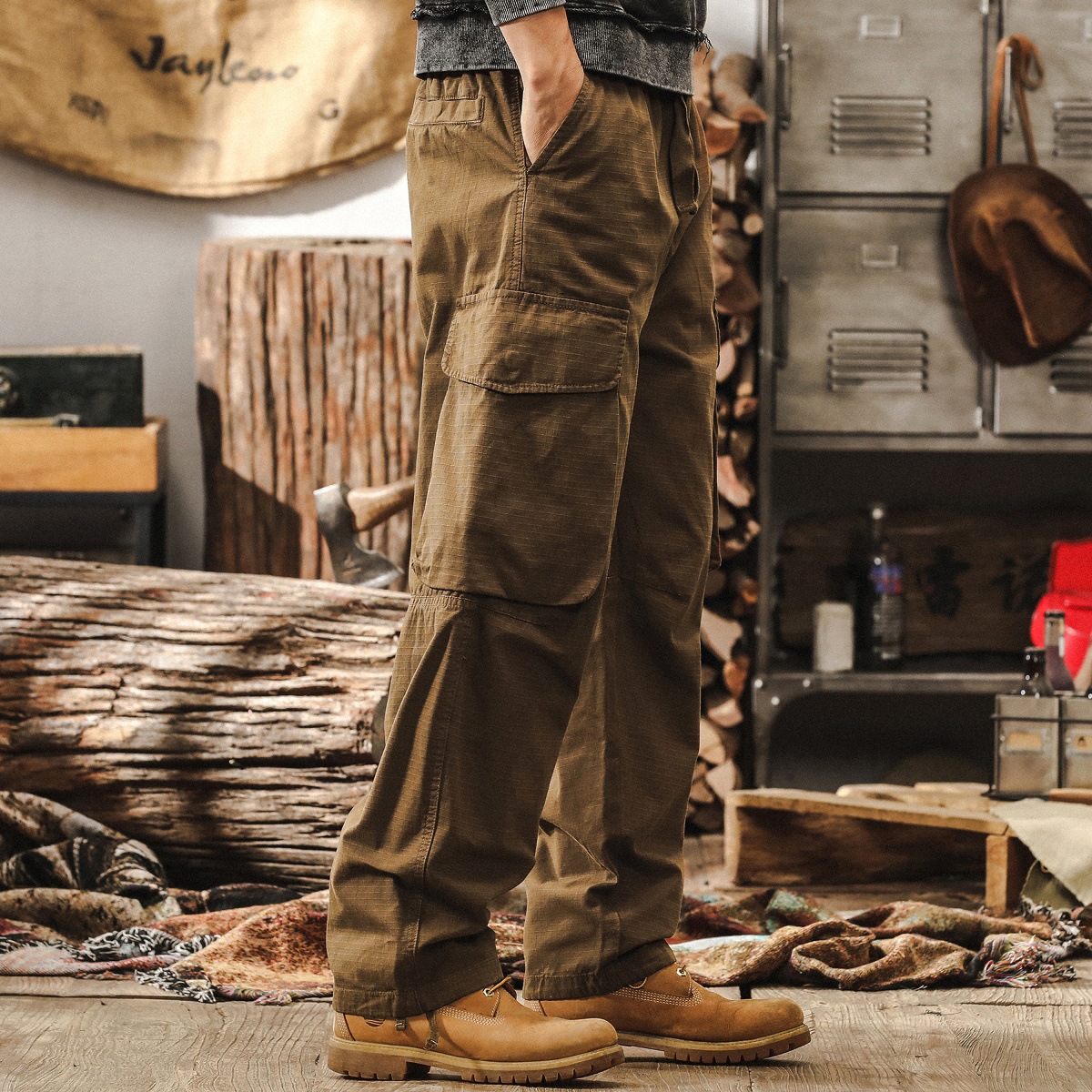 美式戶外機能工裝褲子男直筒秋季新款美拉德復古通勤寬鬆休閒褲男