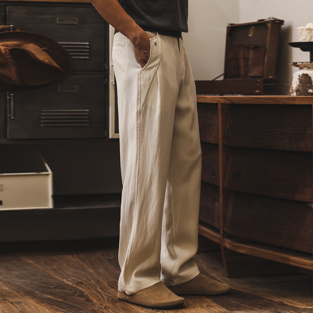 美式復古莫瑞老錢風褲子男春夏季薄款商務通勤男士西褲休閒直筒褲