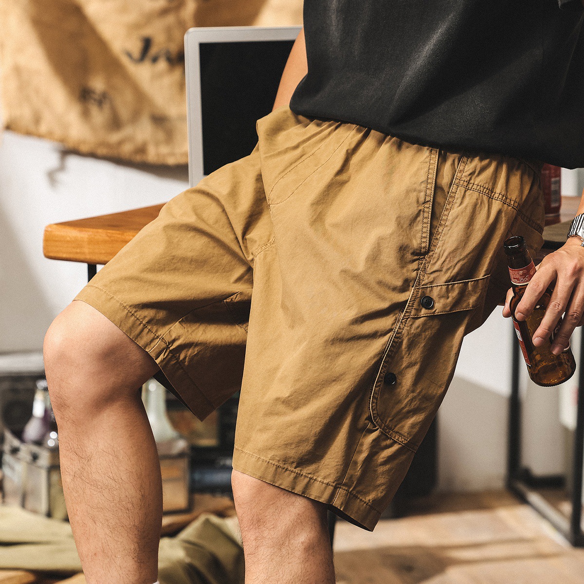 美式復古工裝短褲男夏季新款休閒潮牌中褲寬鬆直筒男士五分褲子男