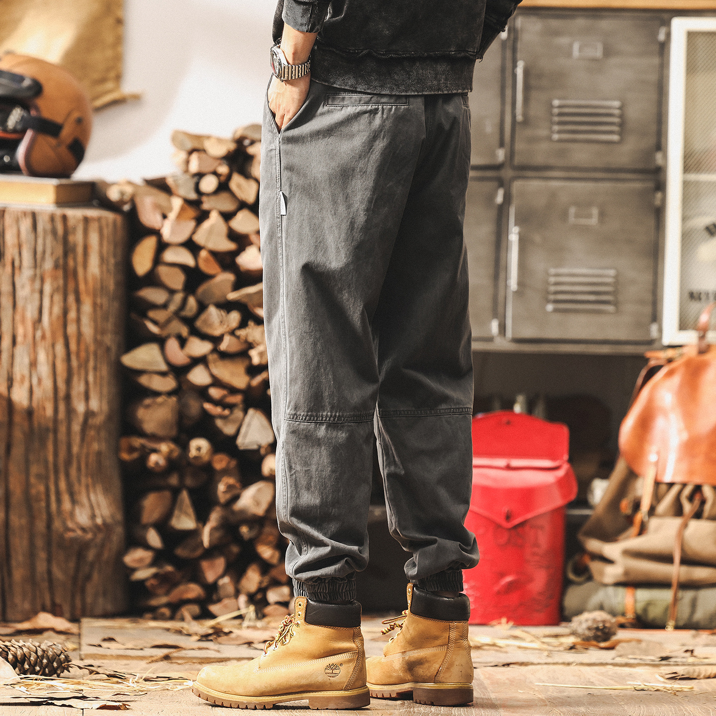 美式復古簡約水洗工裝褲子男秋季2025新款潮牌束腳男褲寬鬆休閒褲