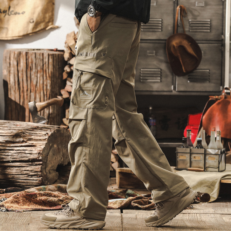 美式潮牌復古工裝褲子男秋季2024新款戶外機能潮牌寬鬆直筒傘兵褲