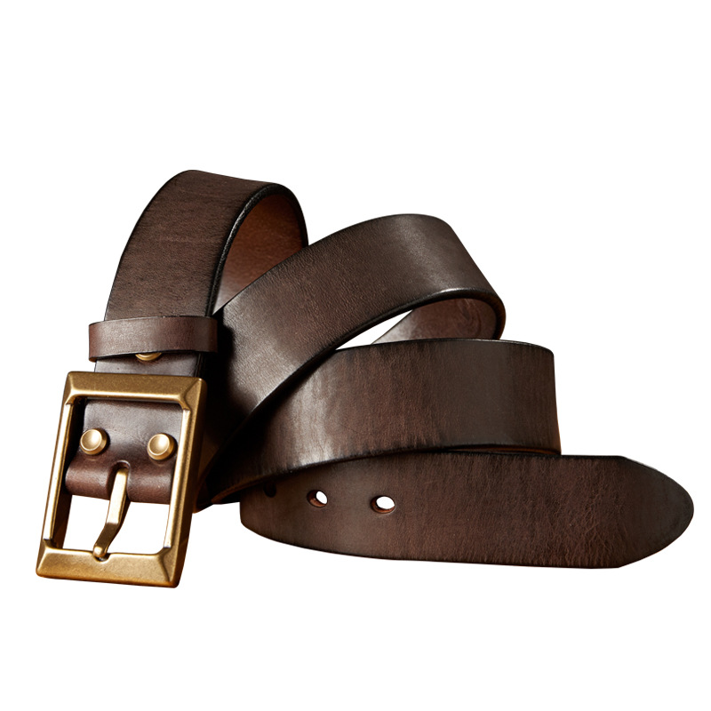 手工頭層牛皮實心黃銅扣皮帶個性男士針扣復古休閒工裝牛仔褲腰帶