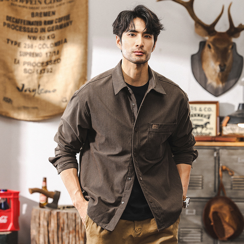 美式復古春季襯衫男長袖寬鬆休閒2025新款潮牌重磅水洗休閒外套男