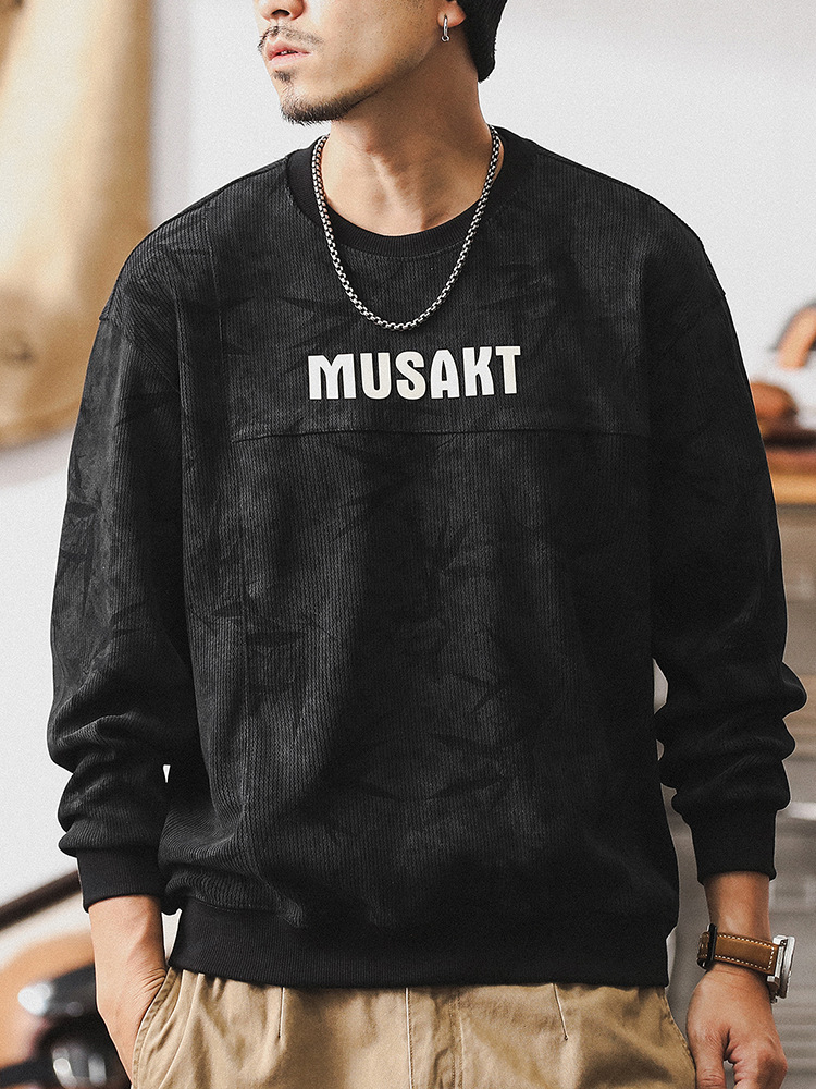 美式複古重磅衛衣男款潮牌秋季衣服寬松條紋肌理印染男士休閑上衣