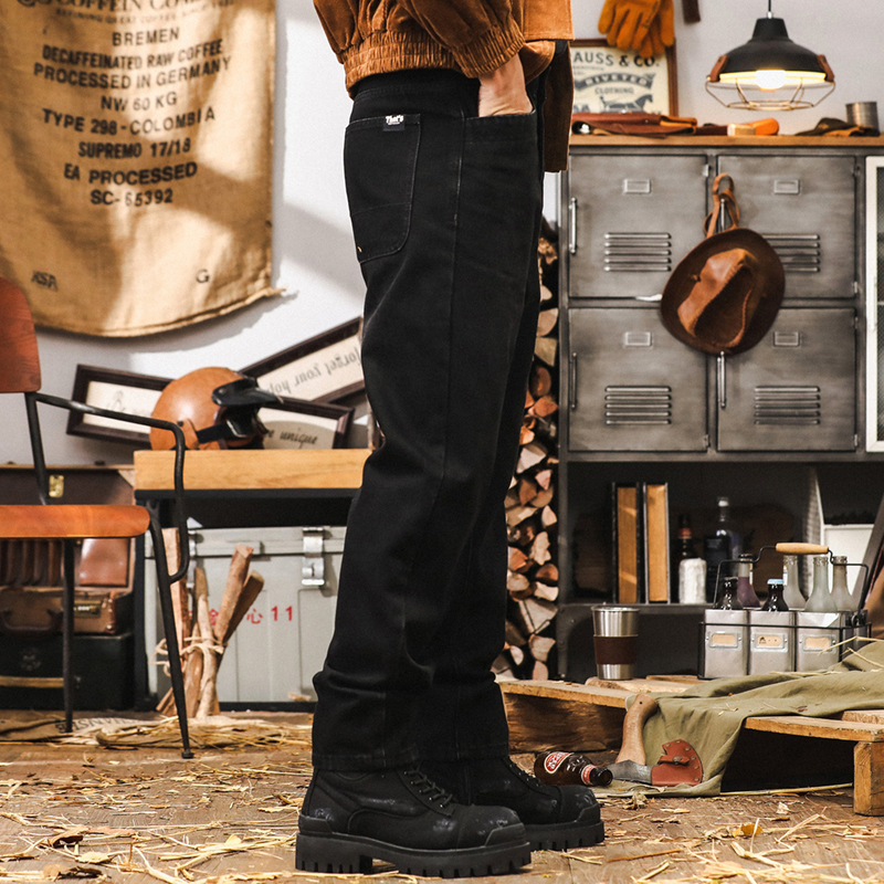 美式復古黑色牛仔褲男秋季酵母工廠水洗褲子men2024新款寬鬆直筒休閒褲
