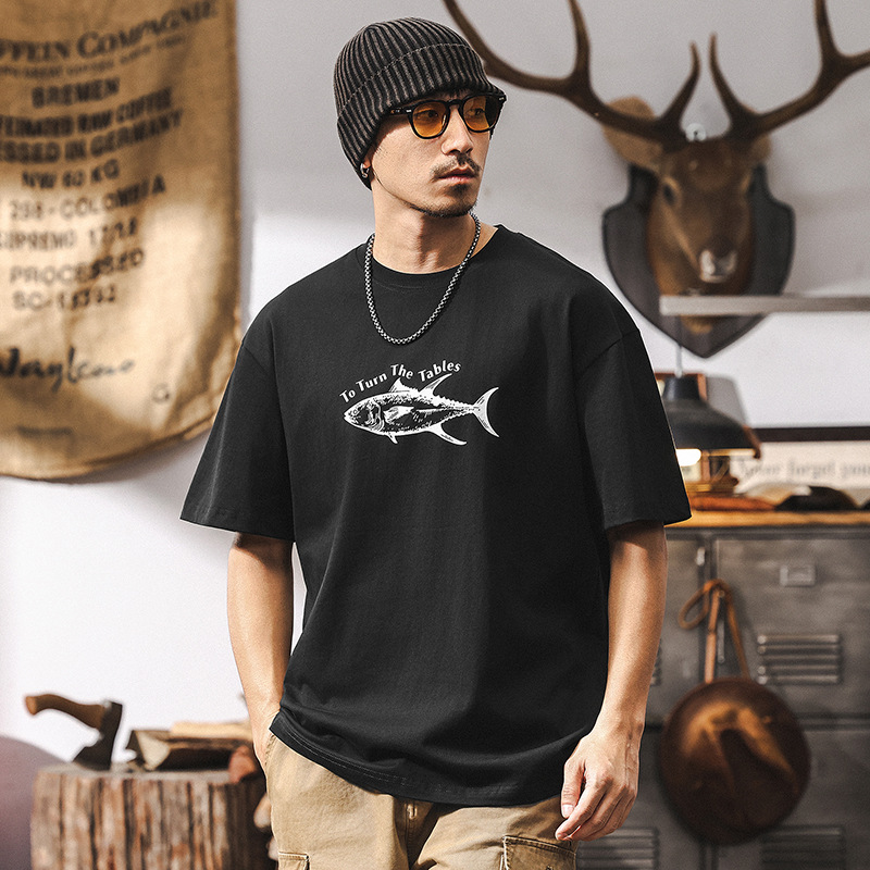 260g重磅印花短袖T恤男2025新款潮牌夏季美式復古潮牌休閒上衣T男