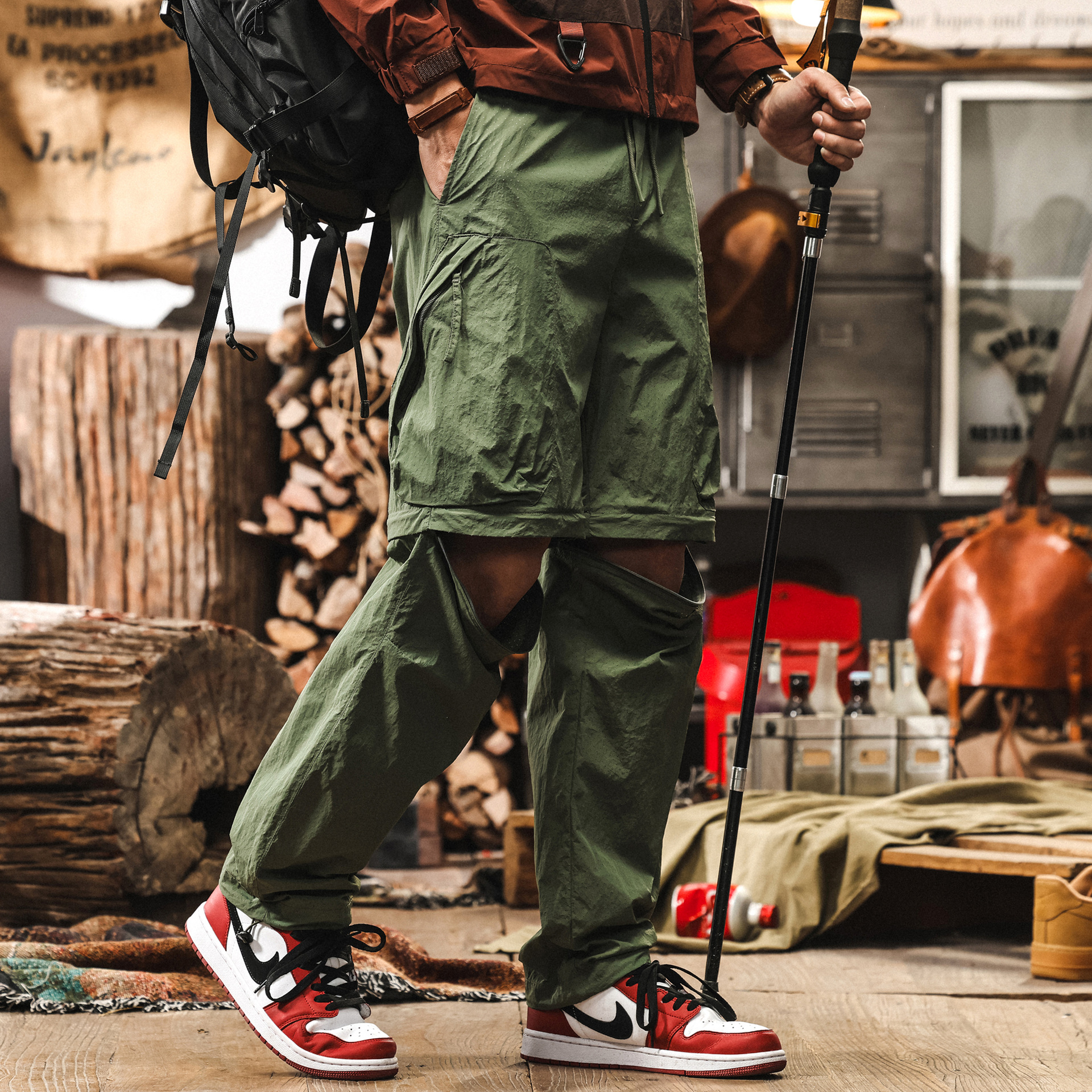 【可拆卸】山系機能工裝褲子男夏季薄款直筒速幹戶外徒步休閒褲男