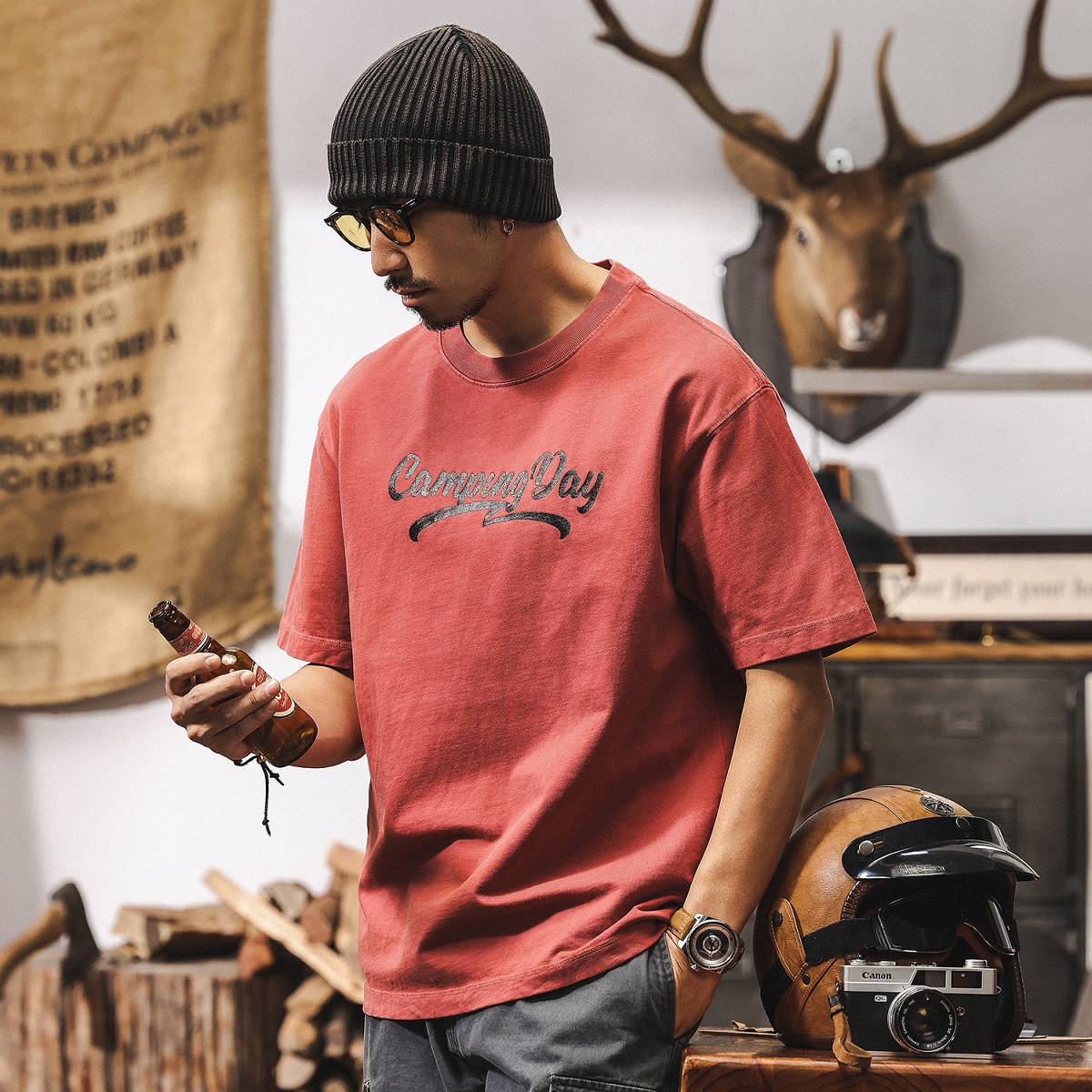 美式復古260g重磅短袖T恤男夏季2025新款潮流膠漿印花休閒上衣男T