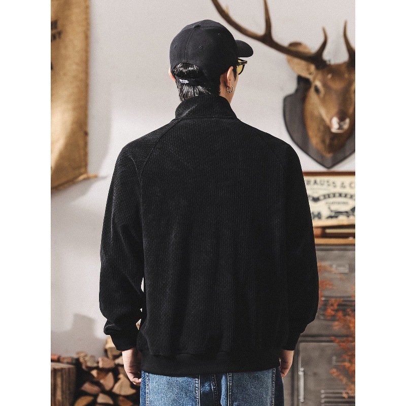 美式復古400g重磅半高領衛衣男春秋潮牌保暖絨感寬鬆半拉鍊外套男