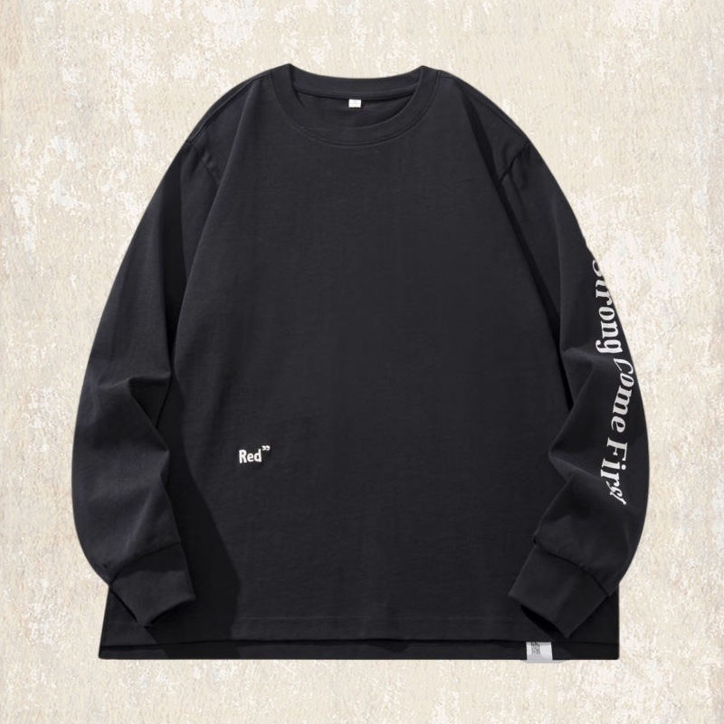 美式重磅T恤男長袖秋季2024新款潮牌寬鬆大碼簡約上衣男體恤