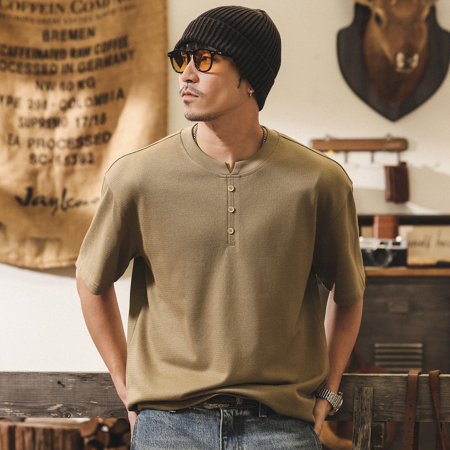 美式復古西西里棉男士T恤夏季2026新款短袖Polo衫男潮牌亨利衫男