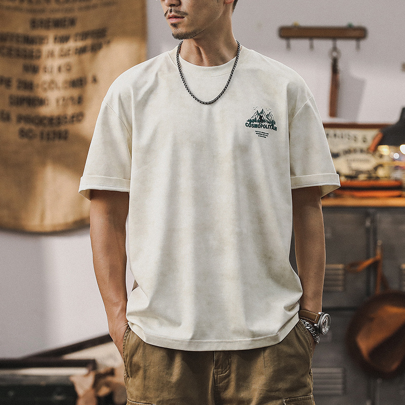 涼感T恤男短袖夏季美式復古潮牌山系戶外男士上衣2024新款半袖男