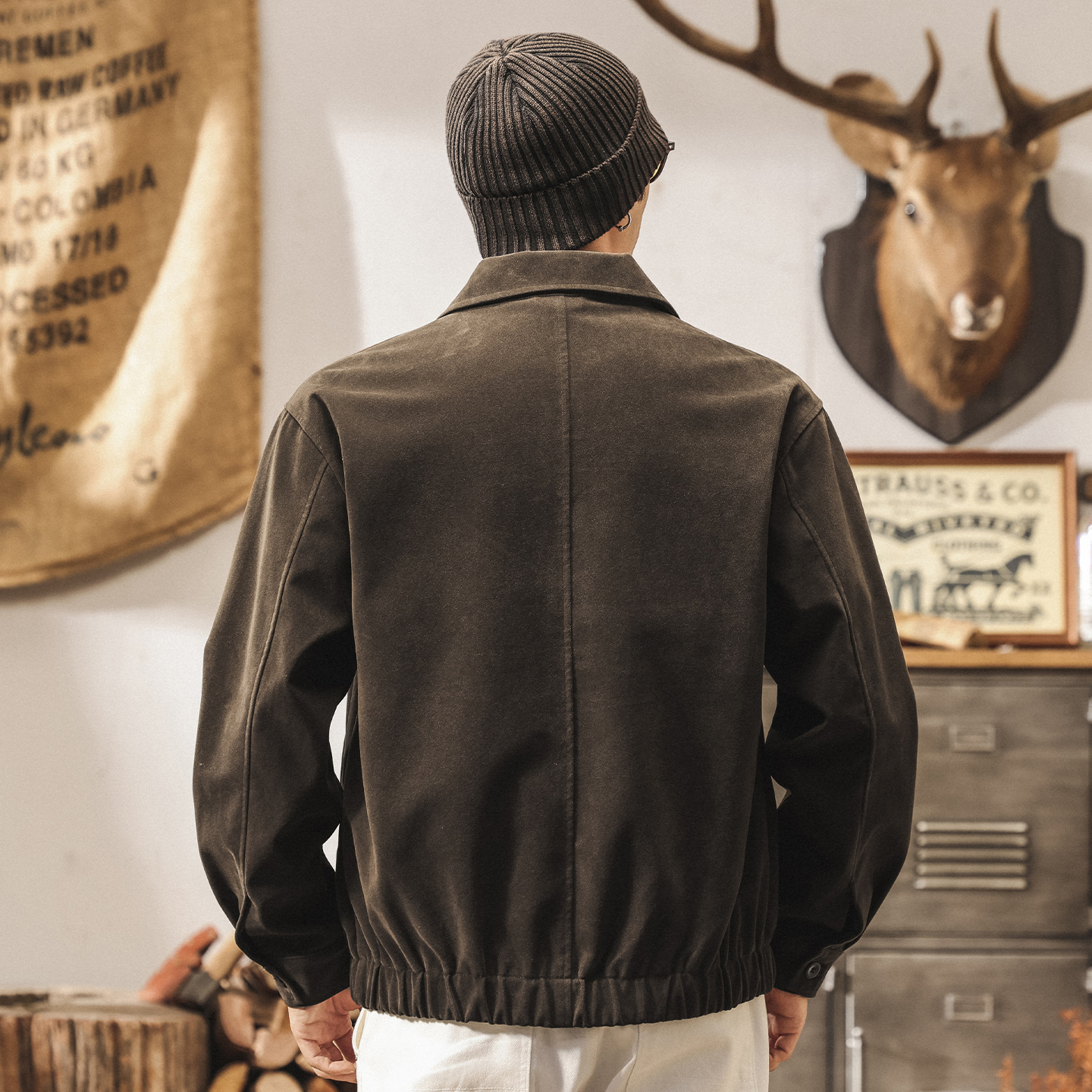 美拉德復古工裝外套男秋春2025新款潮牌潮流帥氣寬鬆反絨皮夾克男