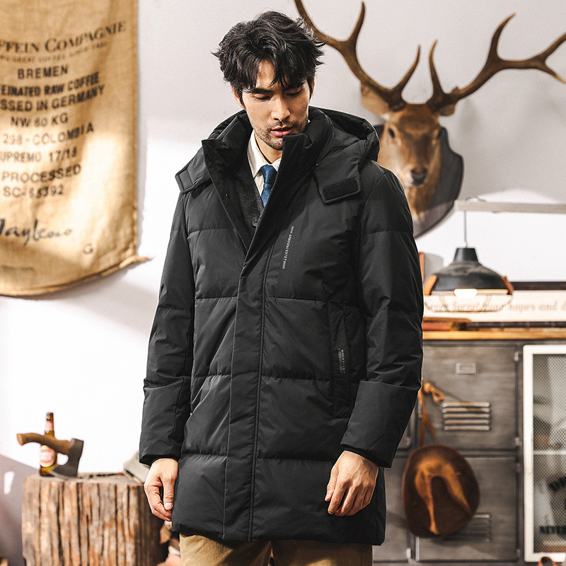 國標90%鴨絨冬季羽絨服男中長款連帽潮牌加厚保暖禦寒大衣外套男