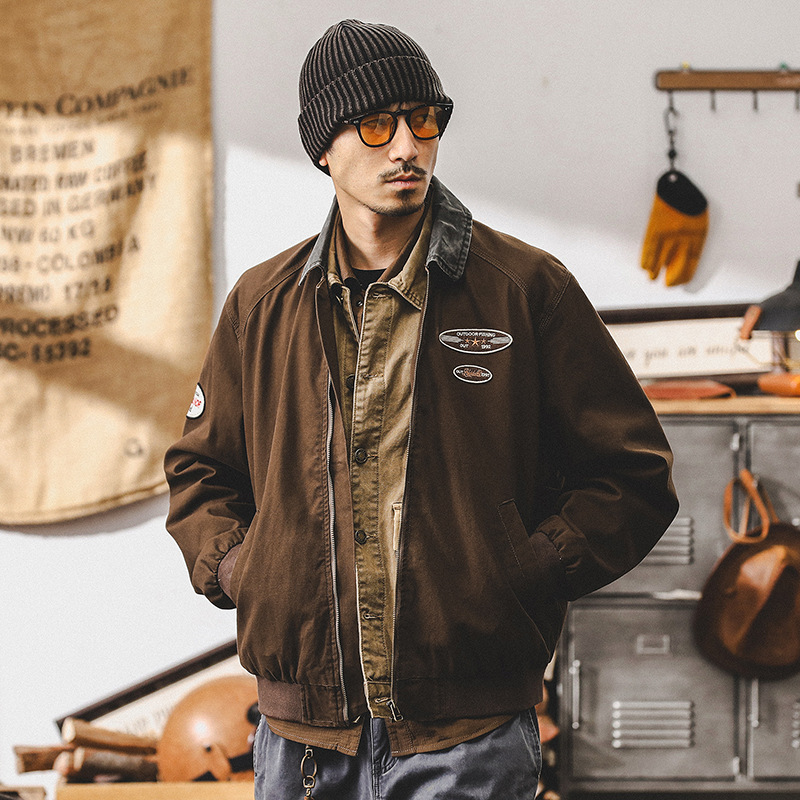 美式復古底特律工裝外套男秋季潮牌寬鬆硬漢獵裝戶外休閒飛行夾克