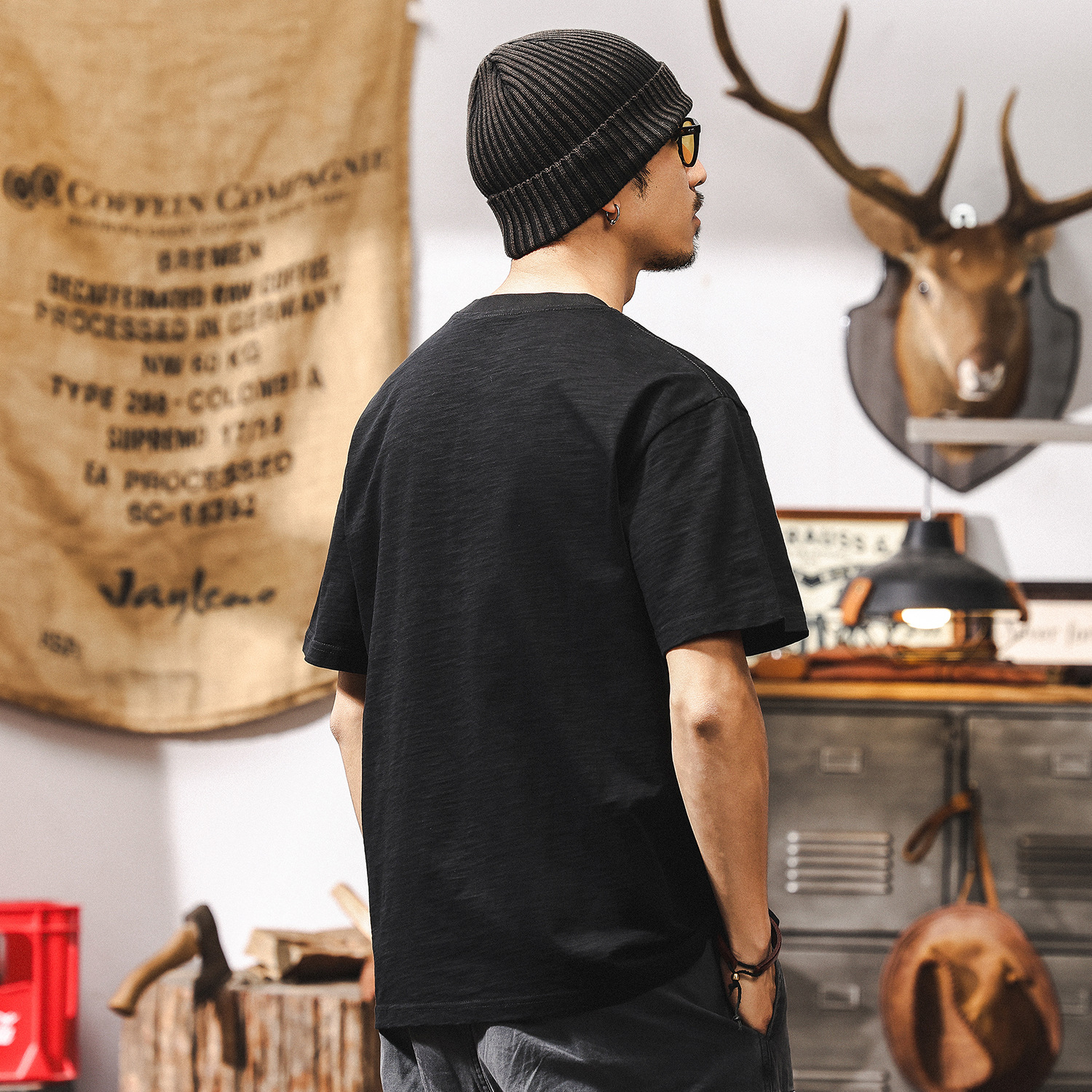 竹節肌理230g重磅短袖男士夏季T恤潮牌美式復古半截袖體恤男T上衣