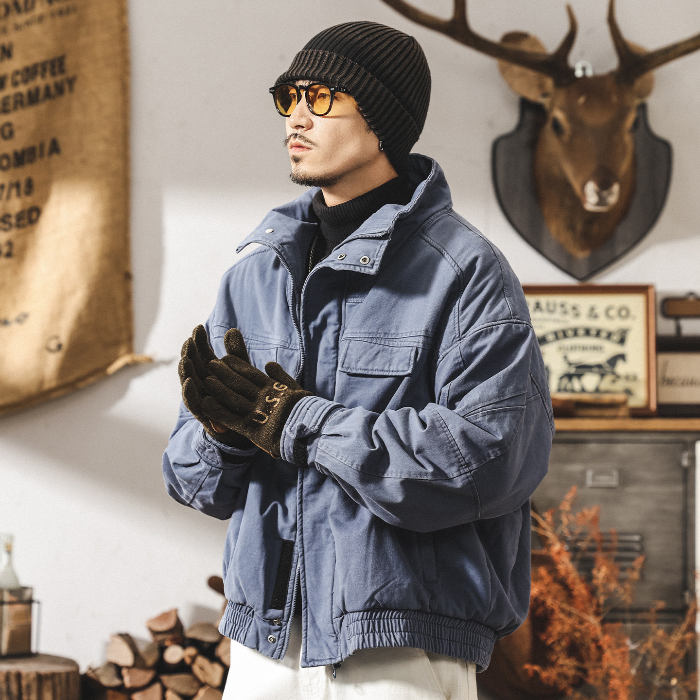 美式復古重磅水洗工裝棉服男士棉衣冬季加厚潮牌獵裝夾克保暖外套