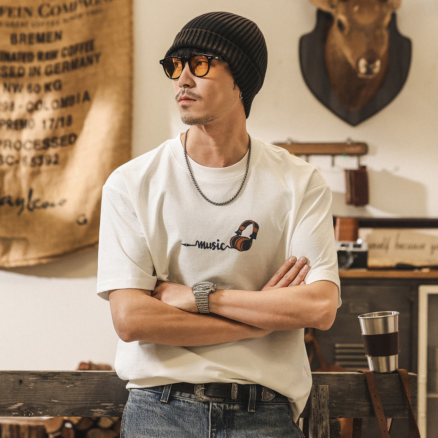 美式復古男士T恤夏季短袖男2026新款潮流半袖男寬鬆白色男士上衣