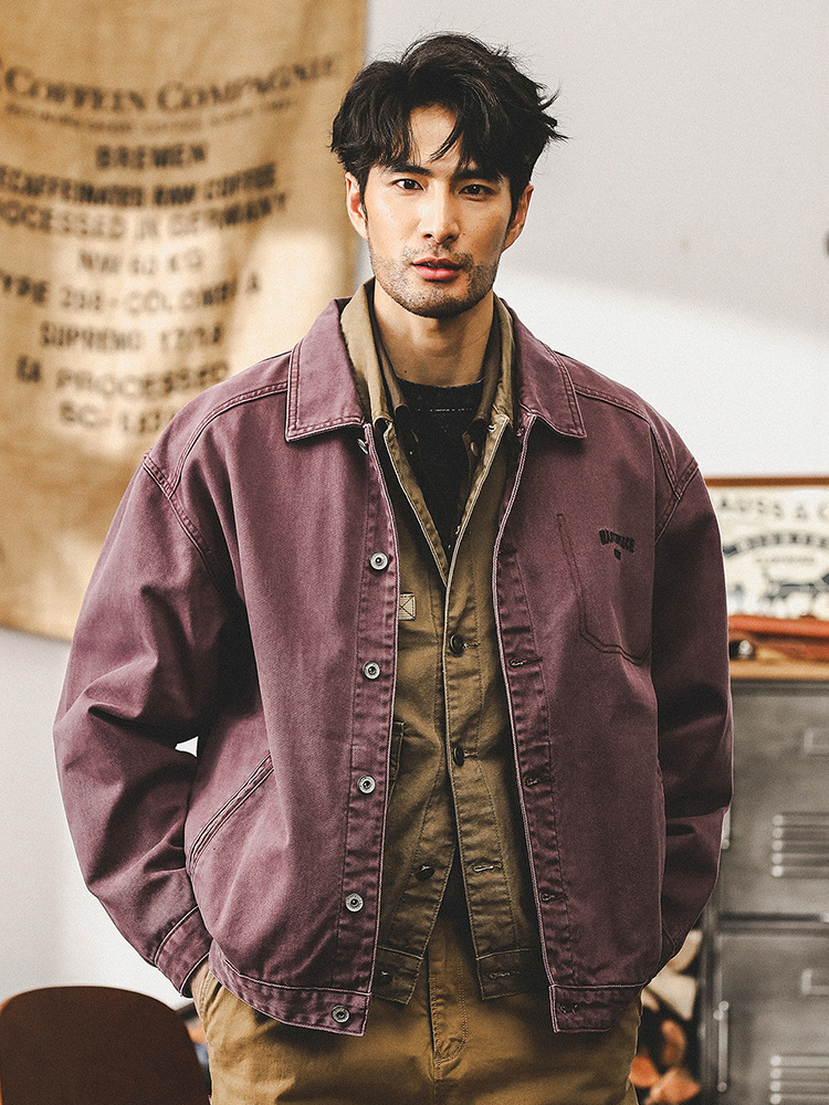 美式復古重磅牛仔外套男秋季2024新款寬鬆潮牌洗褪做舊工裝夾克男