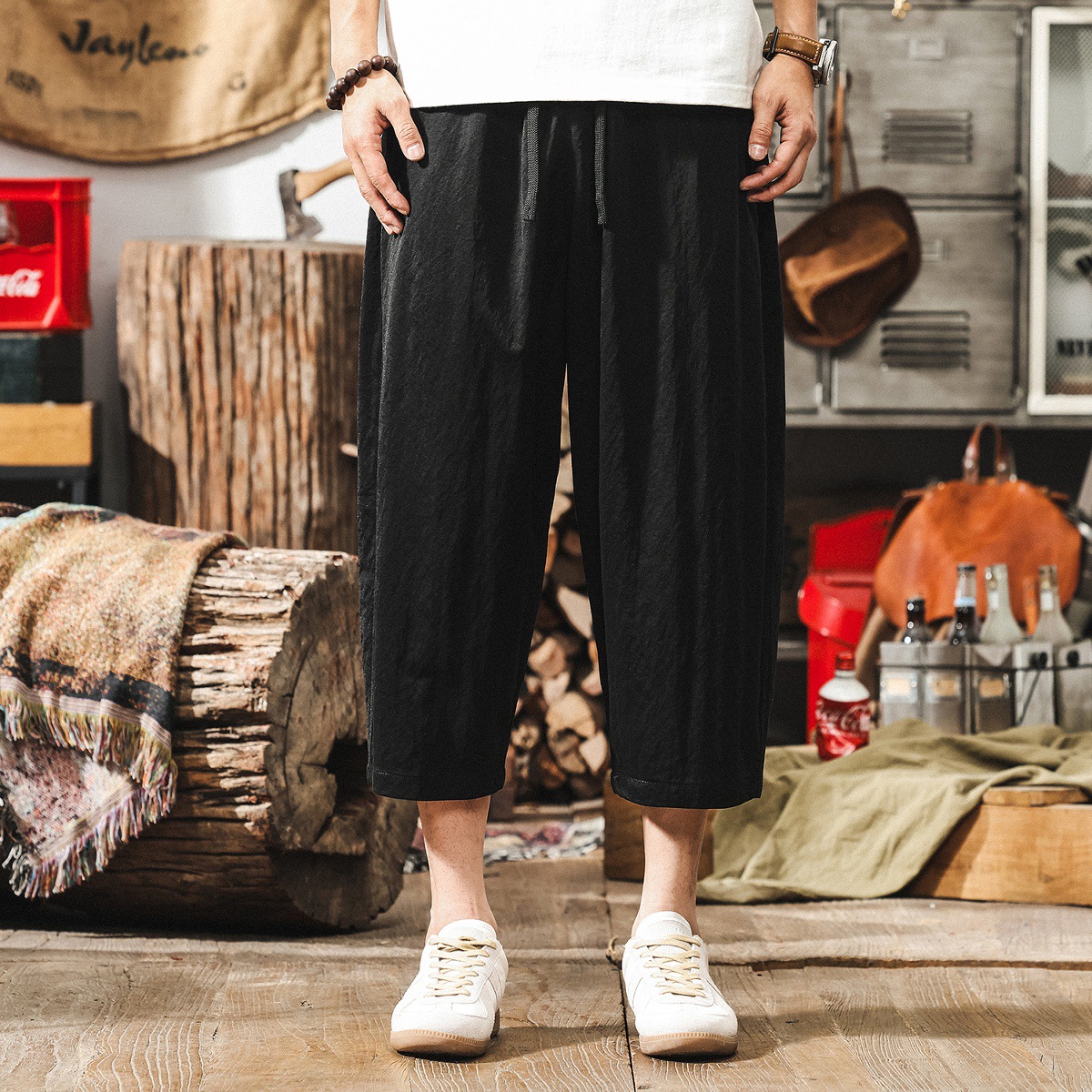 新中式復古亞麻褲子男薄款短褲男夏季寬鬆八分褲男士休閒褲七分褲