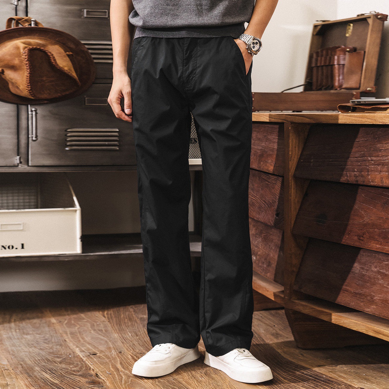 美式復古直筒工裝褲子男春季冰絲薄款男褲潮牌通勤寬鬆休閒長褲男