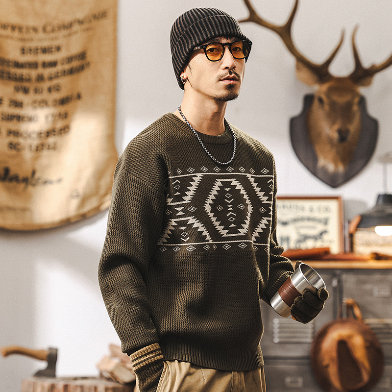 美式復古800g重磅針織衫男冬季加厚慵懶風毛衣男內搭秋冬線衣外套