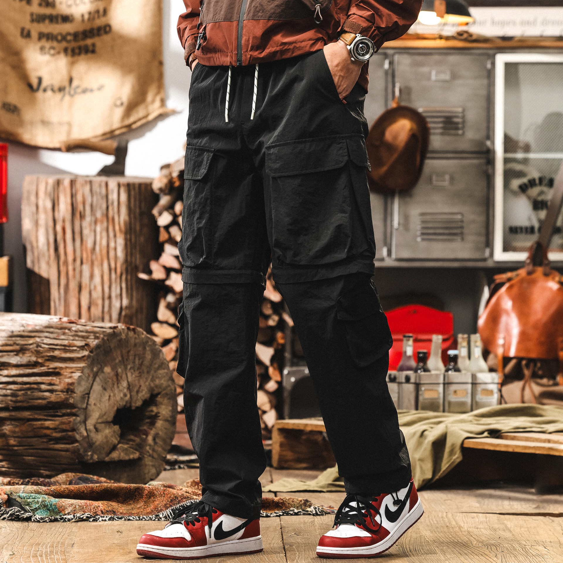 戶外可拆卸兩穿工裝褲子男夏季機能風直筒休閒褲寬鬆冰絲速幹長褲