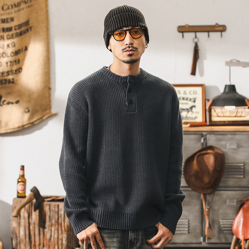 美式重磅復古毛衣男秋冬款簡約慵懶冬季加厚毛線衫外套男士針織衫