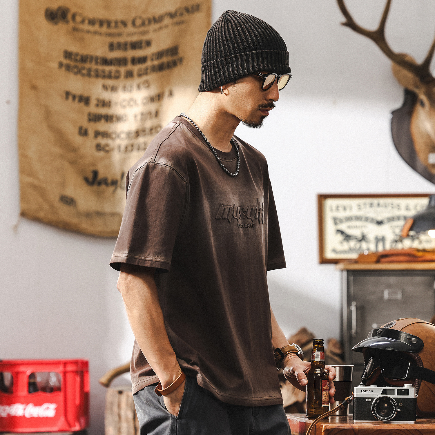 美式復古260g重磅男T恤短袖夏季高級感鋼印立體水洗漸變體恤