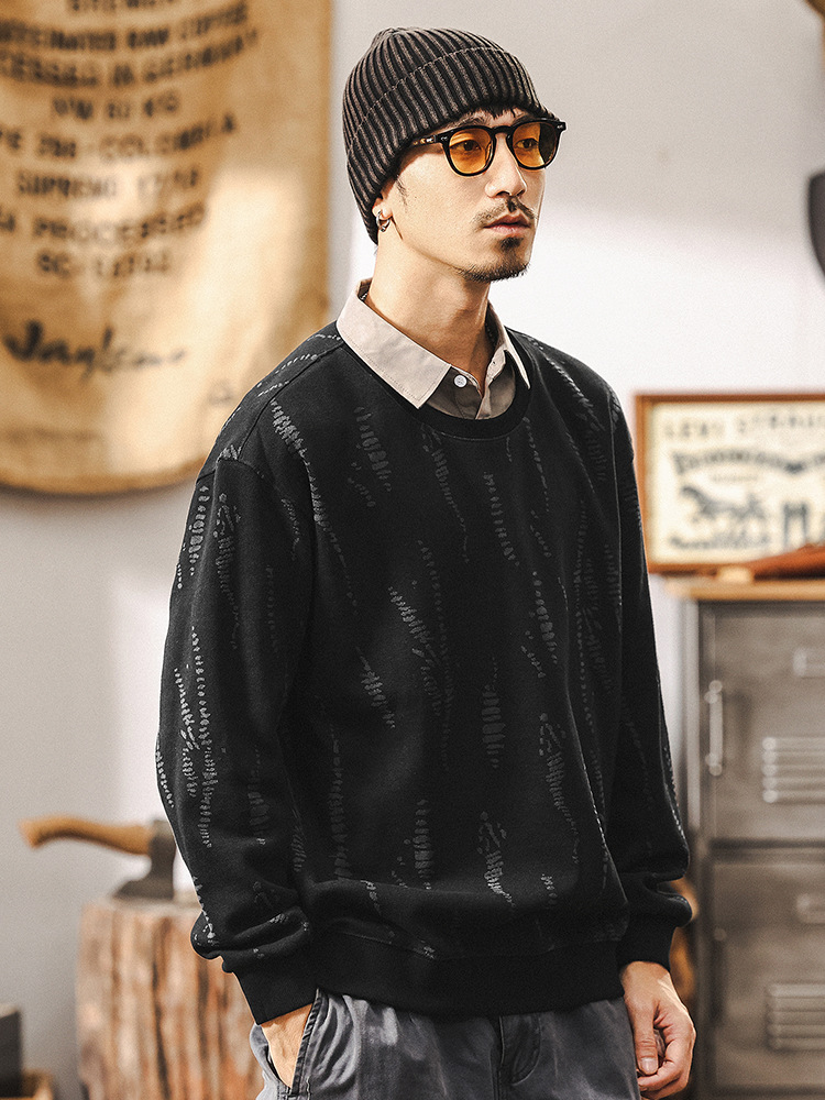 美式重磅復古假兩件衛衣男春季2025新款潮牌提花梭織襯衫領上衣男