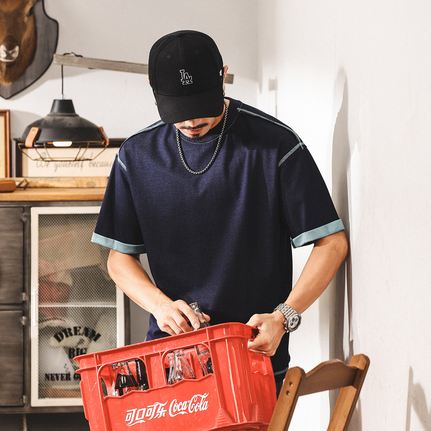 夏季涼感速幹T恤男7A級抗菌防蟎拼色假兩件寬鬆男士短袖上衣T體恤