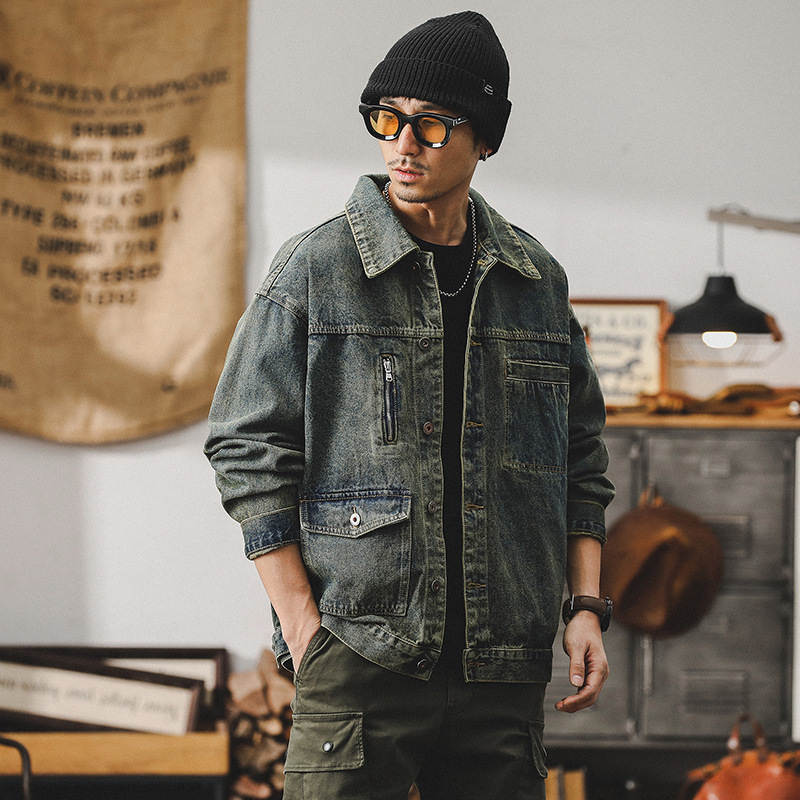 美式復古黃泥染牛仔外套男春季2024新款潮牌痞帥男士休閒工裝夾克