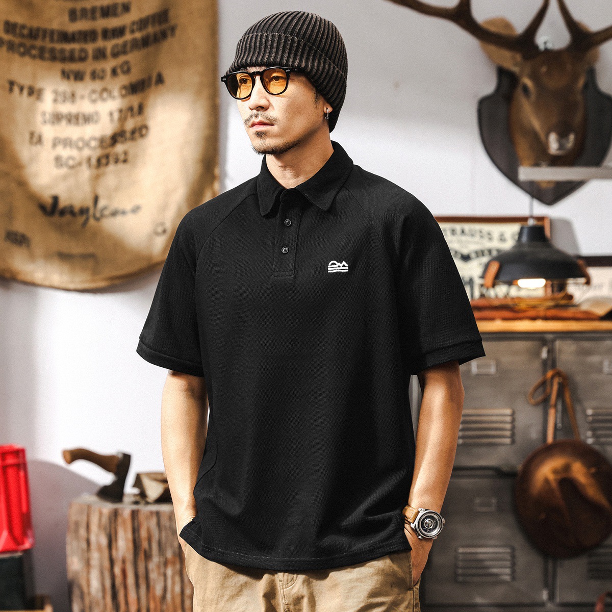 美式復古灰色短袖POLO衫男夏季新款珠地250g重磅男士T恤休閒上衣T