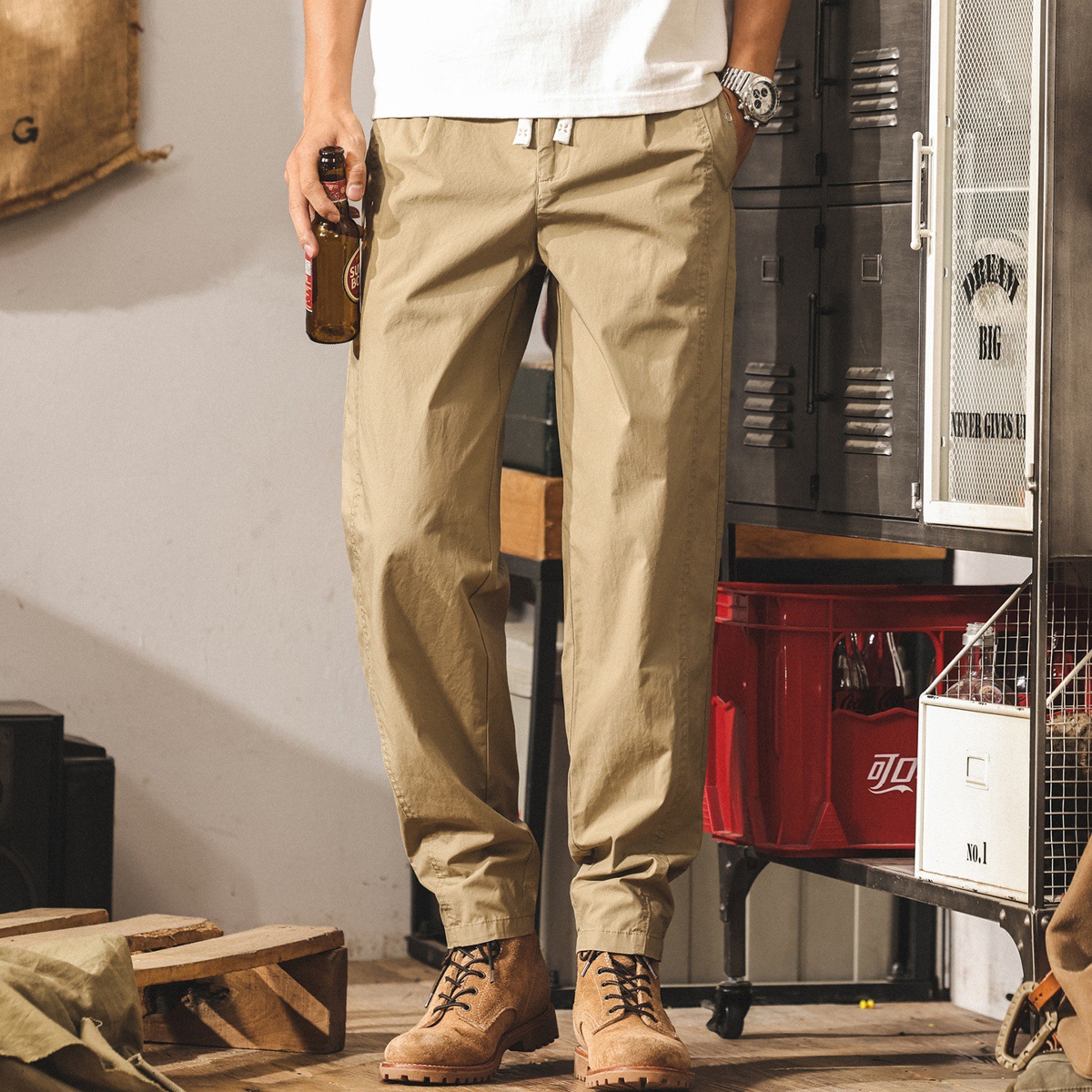 超薄軍綠色褲子男夏季新款潮牌美式戶外直筒哈倫褲寬鬆男士休閒褲