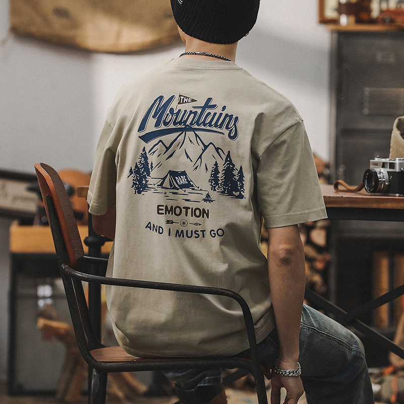 美式山系戶外重磅T恤男短袖夏季寬鬆大碼體恤男潮牌男士上衣