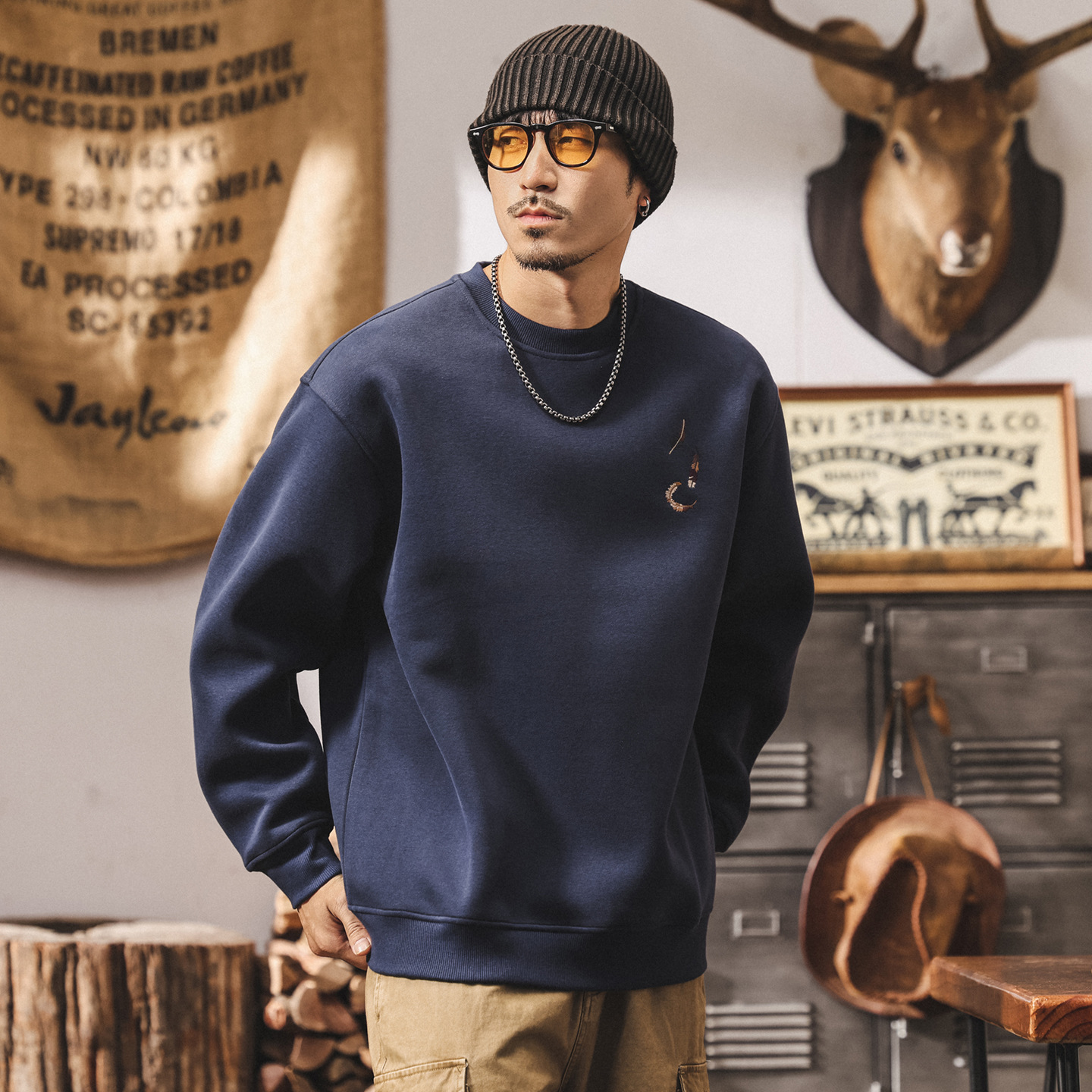 美式復古潮流刺繡衛衣男春秋新款420g重磅寬鬆大碼長袖休閒上衣男