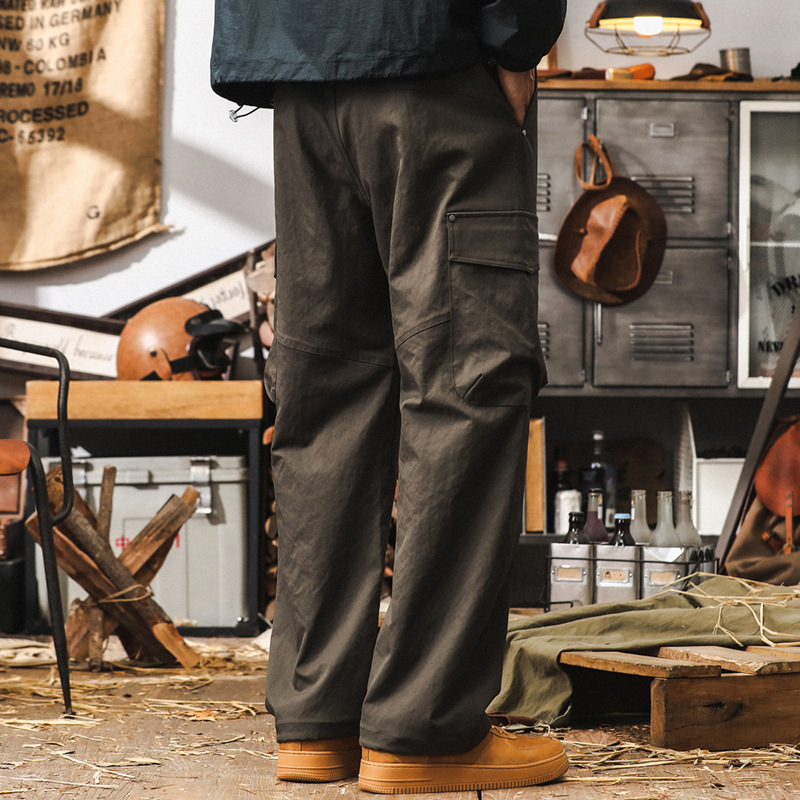 美式復古工裝褲子男秋季寬鬆潮流彎刀褲2024新款男士直筒休閒長褲