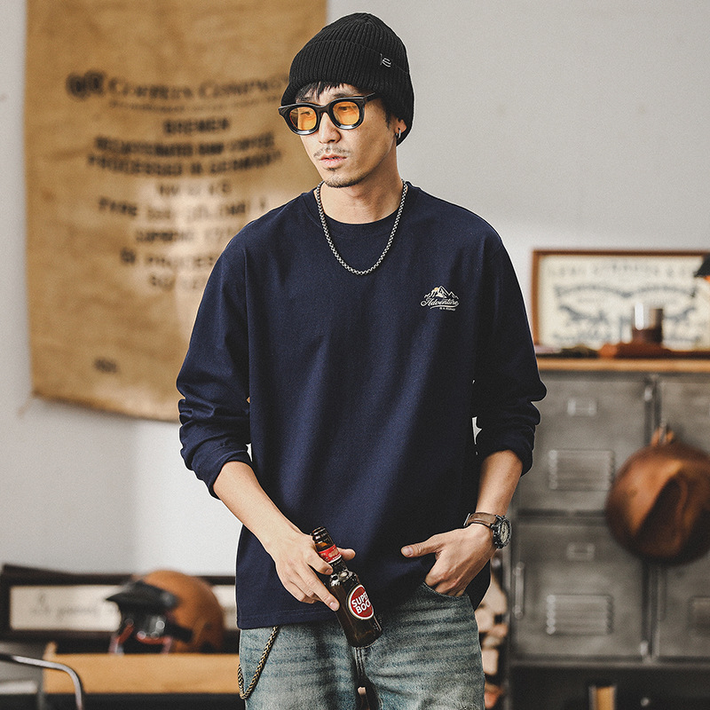 春季新款260g重磅T恤男長袖戶外山系印花2024年潮牌男士上衣