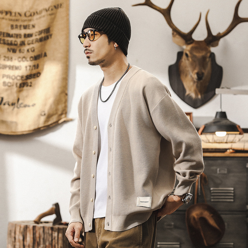 美式復古重磅開衫毛衣男秋冬季潮牌寬鬆高級感簡約痞帥針織衫外套