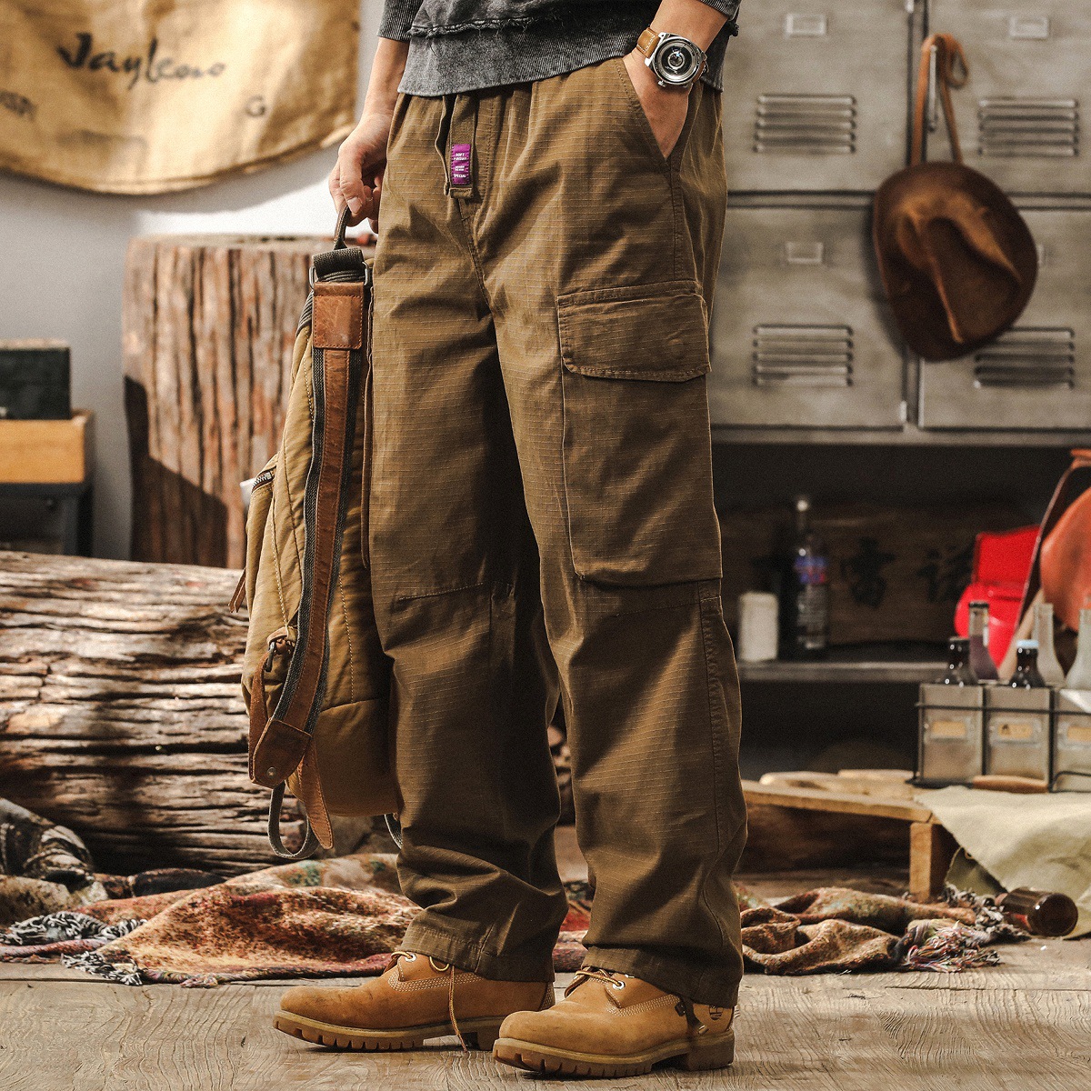 美式戶外機能工裝褲子男直筒秋季新款美拉德復古通勤寬鬆休閒褲男