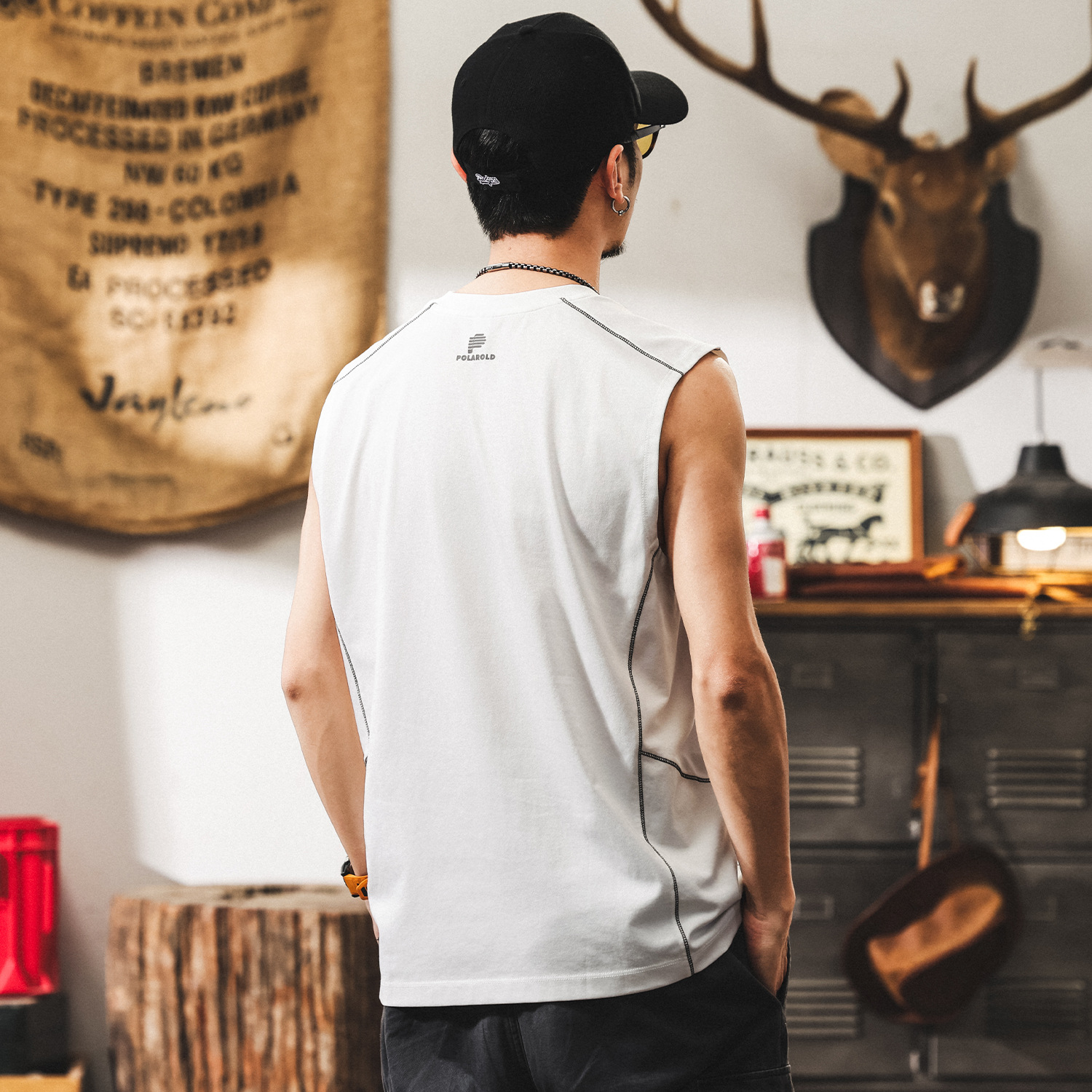 夏季無袖T恤男寬鬆透氣運動健身背心男款潮牌白色坎肩美式上衣男