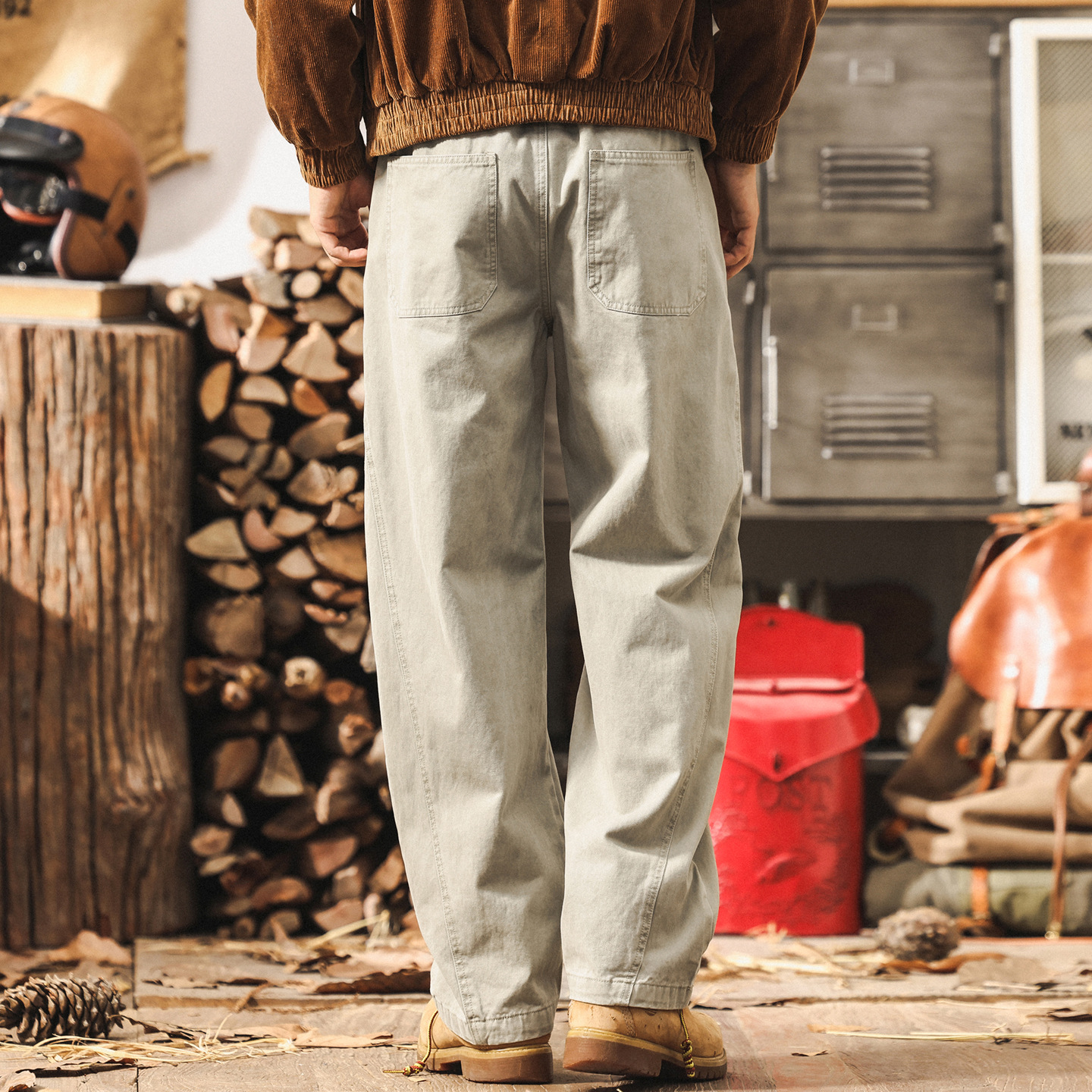 美式復古淺灰色工裝褲子男2025新款春秋闊腿長褲男寬鬆直筒休閒褲