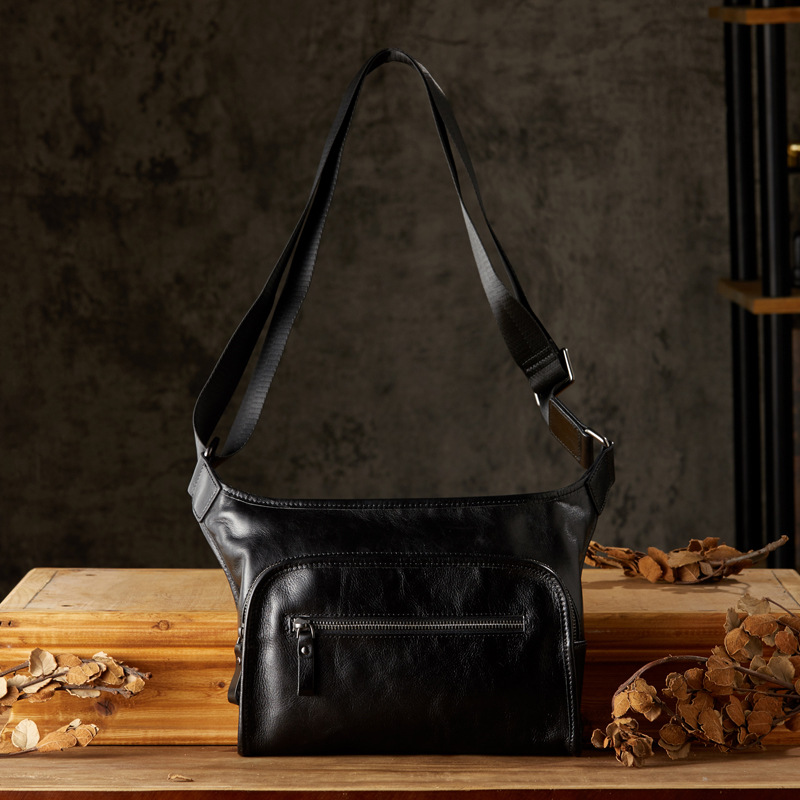 手工植鞣牛皮男士斜挎包通勤休閒大容量單肩包多功能百搭真皮男包